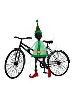 Royalty Free Clipart Image of an Elf With a Bike