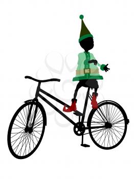 Royalty Free Clipart Image of an Elf With a Bike