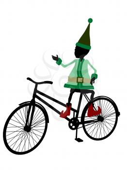 Royalty Free Clipart Image of an Elf With a Bike