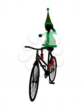 Royalty Free Clipart Image of an Elf With a Bike