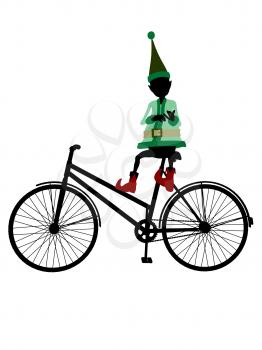 Royalty Free Clipart Image of an Elf With a Bike