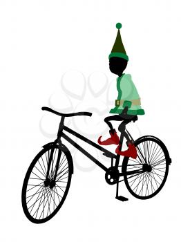 Royalty Free Clipart Image of an Elf With a Bike