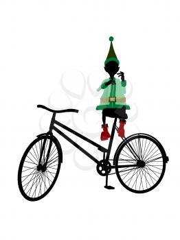 Royalty Free Clipart Image of an Elf With a Bike