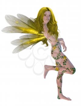 Royalty Free Clipart Image of a Fairy With Yellow Wings