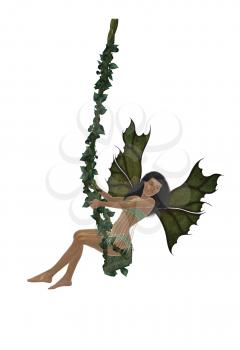 Royalty Free Clipart Image of a Fairy on a Swing