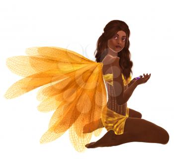 Royalty Free Clipart Image of a Kneeling Fairy