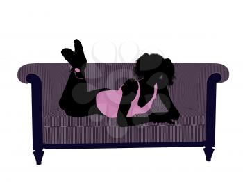 Royalty Free Clipart Image of a Girl on a Couch