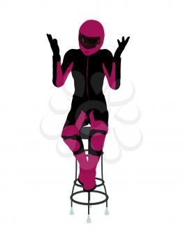 Royalty Free Clipart Image of a Female Motorcyclist on a Stool