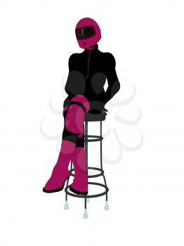 Royalty Free Clipart Image of a Female Motorcyclist on a Stool