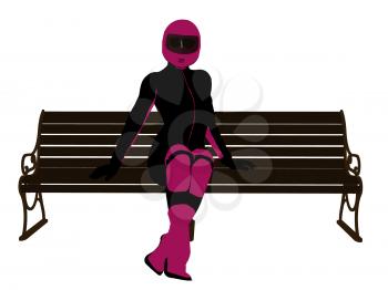 Royalty Free Clipart Image of a Motorcyclist on a Bench
