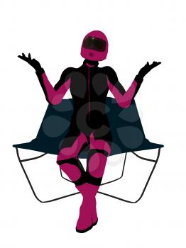 Royalty Free Clipart Image of a Female Motorcyclist in a Lounge Chair