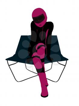 Royalty Free Clipart Image of a Female Motorcyclist in a Lounge Chair