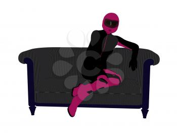 Royalty Free Clipart Image of a Female Motorcyclist on a Couch