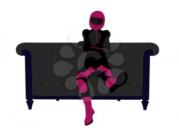 Royalty Free Clipart Image of a Female Motorcyclist on a Couch