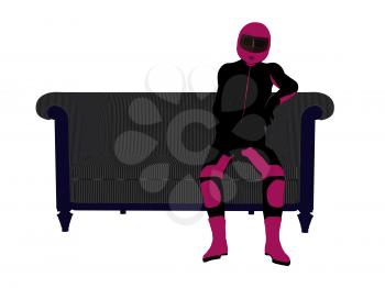 Royalty Free Clipart Image of a Female Motorcyclist on a Couch