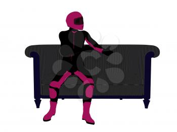 Royalty Free Clipart Image of a Female Motorcyclist on a Couch