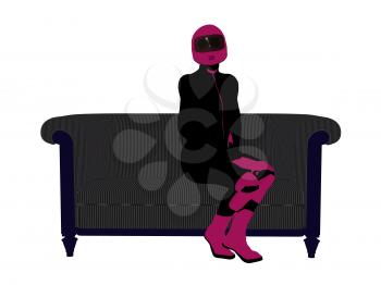 Royalty Free Clipart Image of a Female Motorcyclist on a Couch