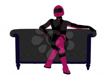 Royalty Free Clipart Image of a Female Motorcyclist on a Couch