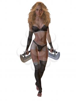 Royalty Free Clipart Image of a Woman Warrior With Tumi Blades