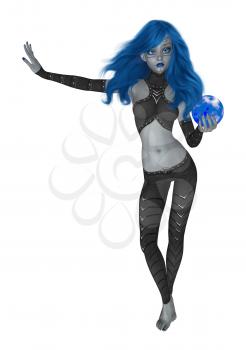 Royalty Free Clipart Image of a Goth Girl Holding a Crystal Ball