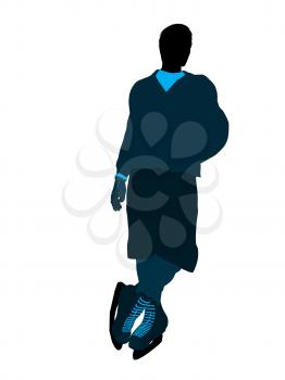 Male hockey player art illustration silhouette on a white background