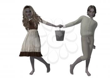 Royalty Free Clipart Image of a Boy and Girl With Pails