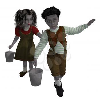 Royalty Free Clipart Image of a Boy and Girl With Pails