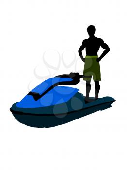 Royalty Free Clipart Image of a Man and a Jet-Ski