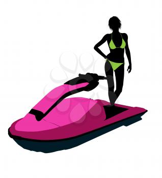 Royalty Free Clipart Image of a Woman and a Jet-Ski