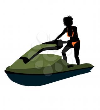 Royalty Free Clipart Image of a Woman and a Jet-Ski