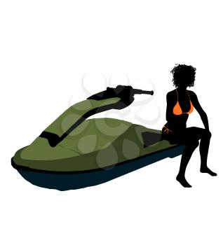 Royalty Free Clipart Image of a Woman and a Jet-Ski