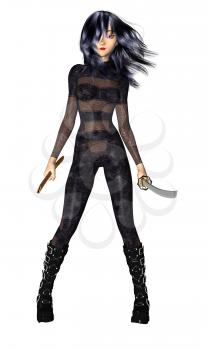 Royalty Free Clipart Image of a Girl With a Sword