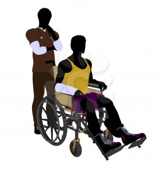 Royalty Free Clipart Image of a Nurse With a Patient in a Wheelchair