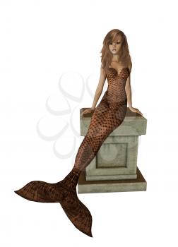 Royalty Free Clipart Image of a Mermaid on a Pedestal