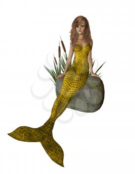 Royalty Free Clipart Image of a Mermaid on a Rock