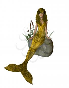 Royalty Free Clipart Image of a Mermaid on a Rock