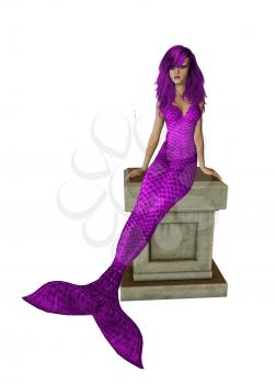 Royalty Free Clipart Image of a Mermaid on a Pedestal