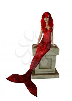 Royalty Free Clipart Image of a Mermaid on a Pedestal