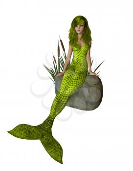 Royalty Free Clipart Image of a Mermaid on a Rock