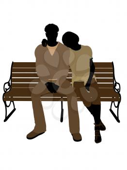 Royalty Free Clipart Image of a Couple on a Park Bench