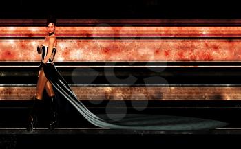Royalty Free Clipart Image of a Woman in a Corset With a Long Train