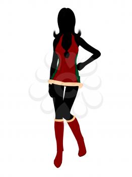 Royalty Free Clipart Image of a Silhouette in a Sexy Santa Suit