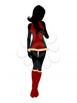 Royalty Free Clipart Image of a Silhouette in a Sexy Santa Suit