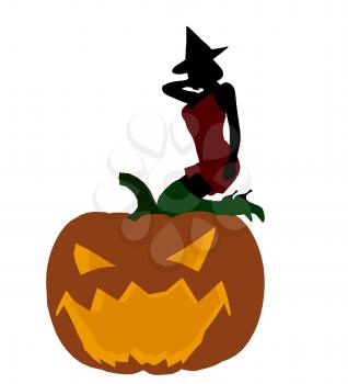 Royalty Free Clipart Image of a Witch on a Pumpkin