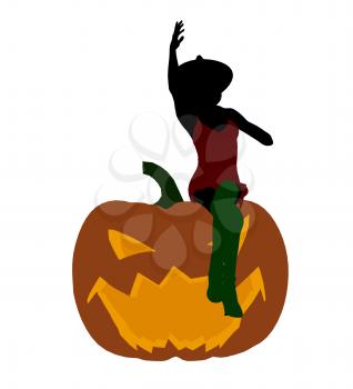 Royalty Free Clipart Image of a Witch on a Pumpkin