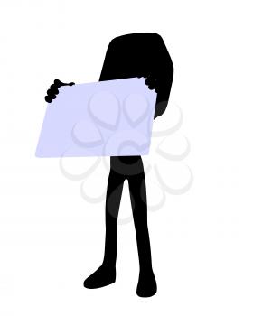 Royalty Free Clipart Image of a Square-Headed Character With a Sign