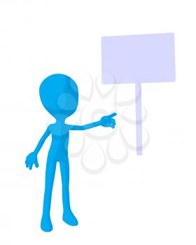 Royalty Free Clipart Image of a Blue Man With a Sign