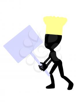 Royalty Free Clipart Image of a Silhouette Chef With a Sign