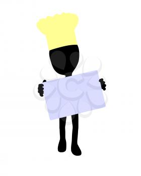 Royalty Free Clipart Image of a Silhouette Chef With a Sign
