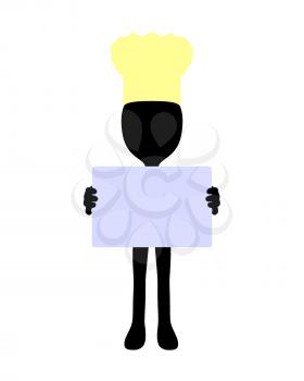 Royalty Free Clipart Image of a Silhouette Chef With a Sign
